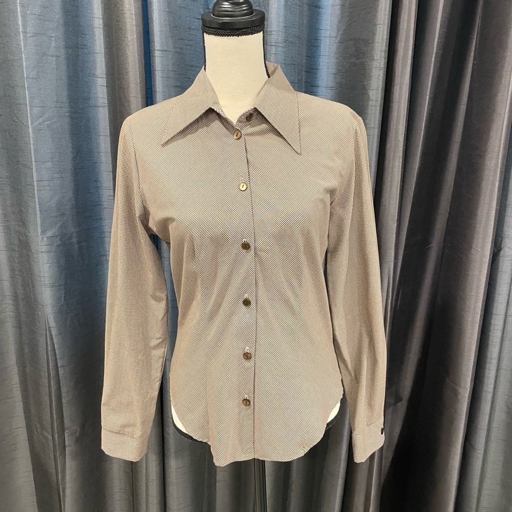 Younique Clothing cream and brown plaid button down shirt